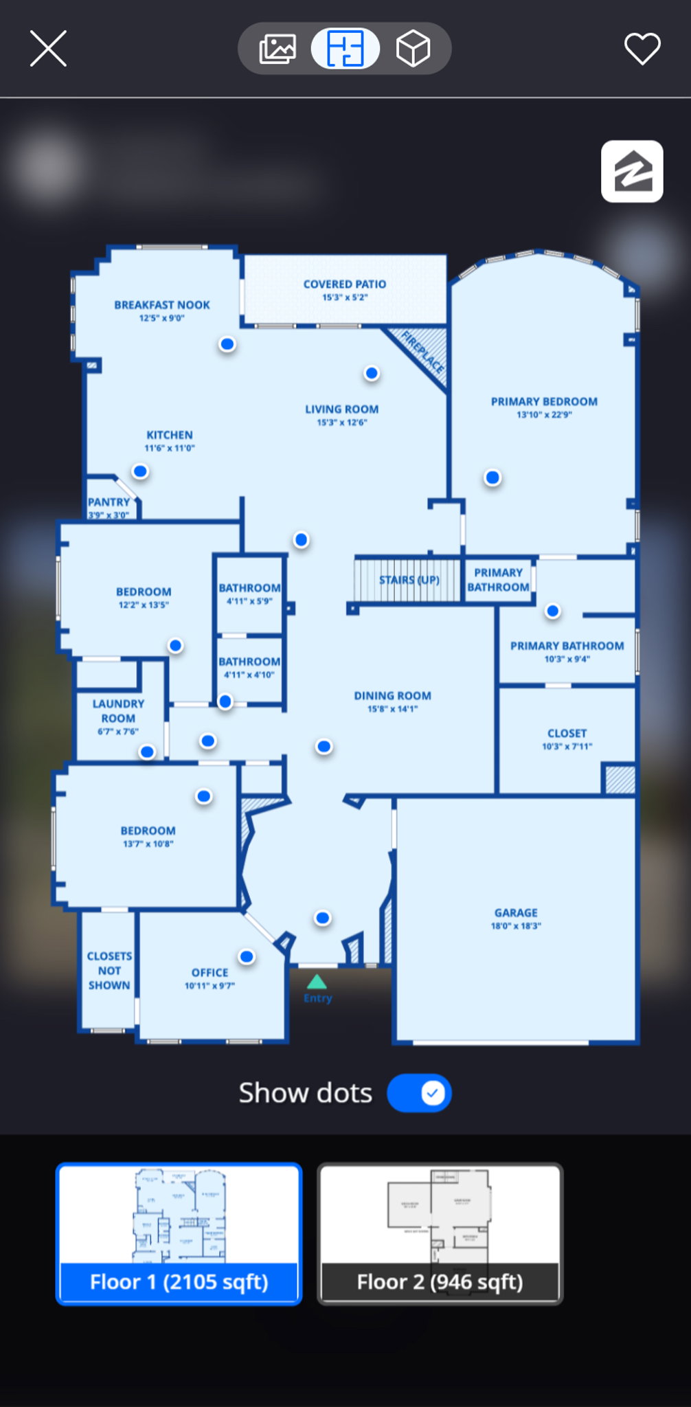 Zillow interactive floor plan with room labels
